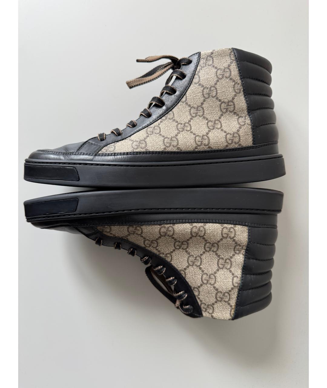 GUCCI Бежевые текстильные высокие кроссовки / кеды, фото 3