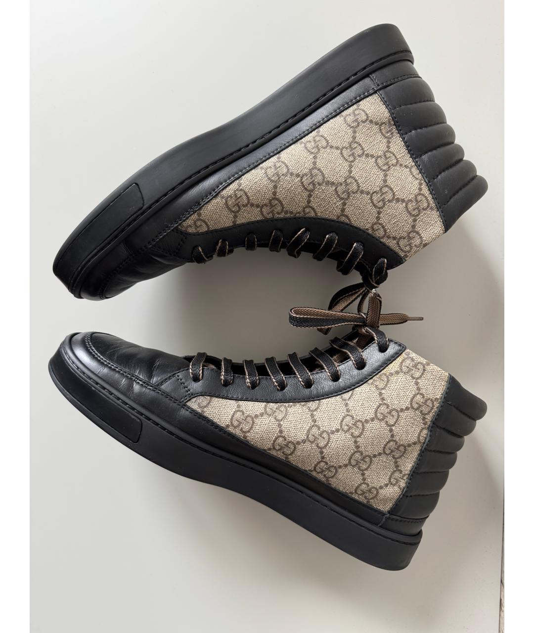 GUCCI Бежевые текстильные высокие кроссовки / кеды, фото 8