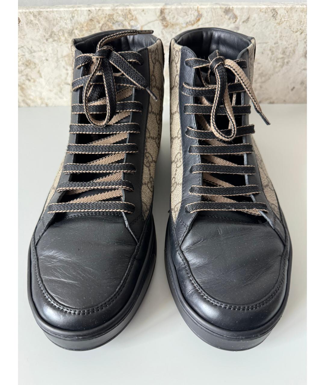 GUCCI Бежевые текстильные высокие кроссовки / кеды, фото 2