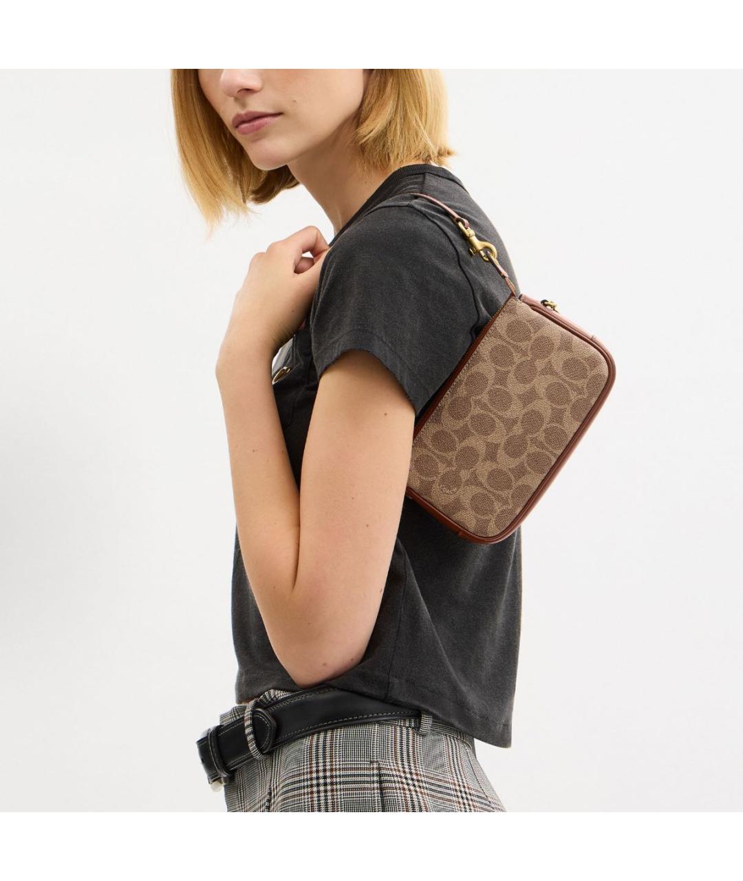 COACH Коричневая сумка с короткими ручками, фото 5