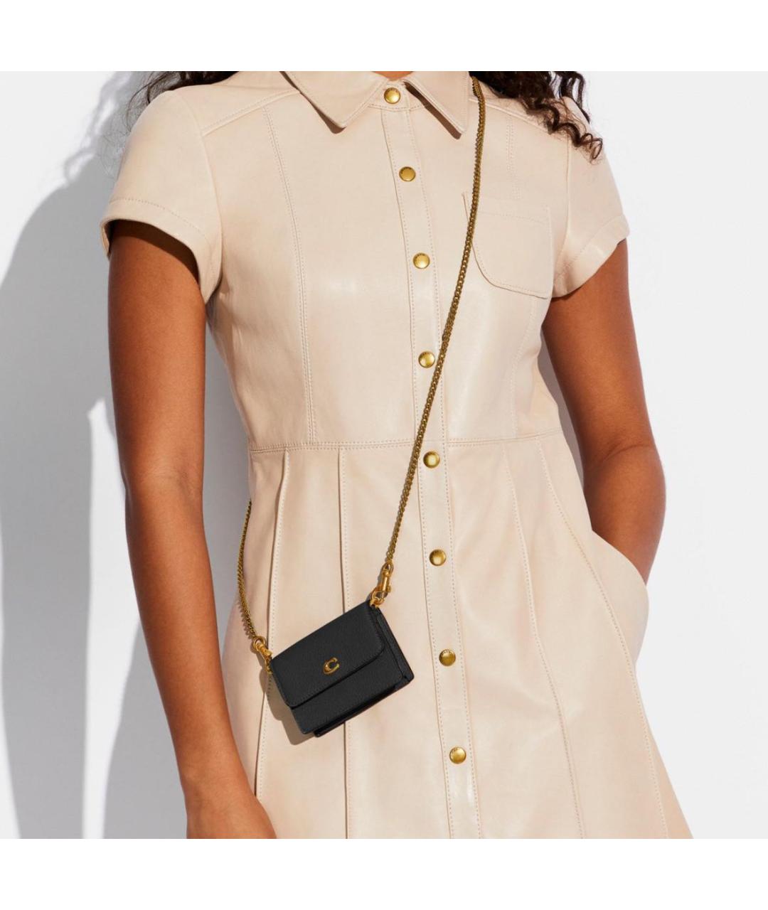 COACH Черная кожаная сумка через плечо, фото 5