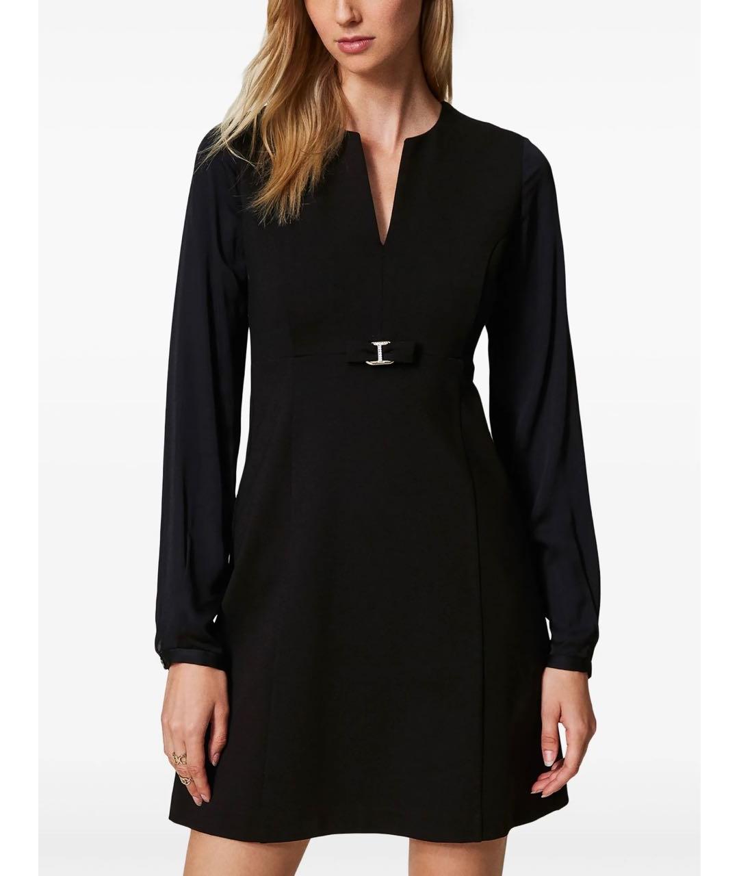 TWIN-SET Черное вискозное повседневное платье, фото 4