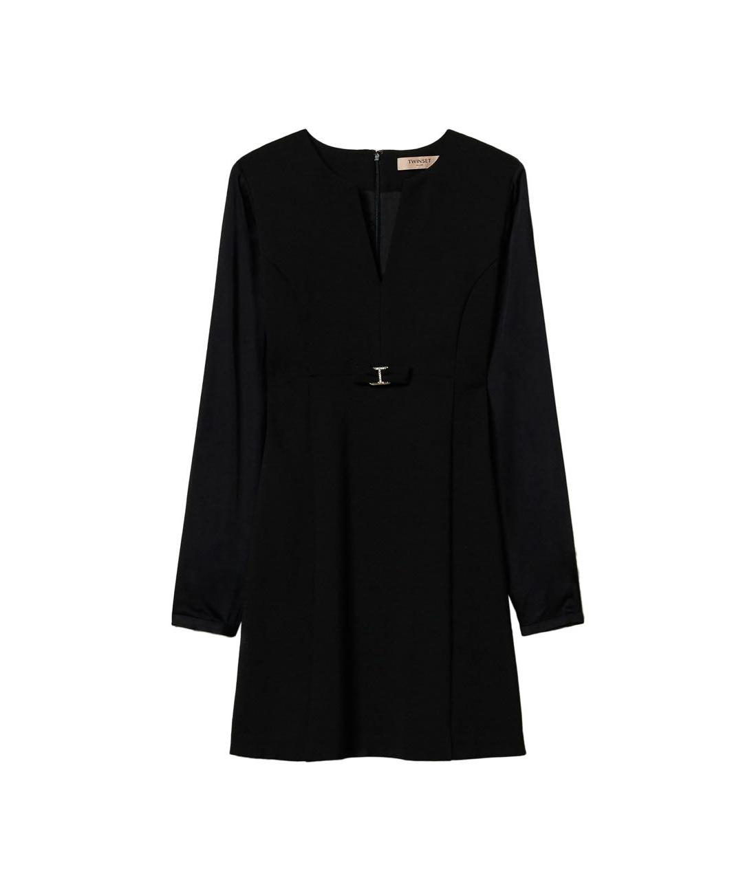 TWIN-SET Черное вискозное повседневное платье, фото 7