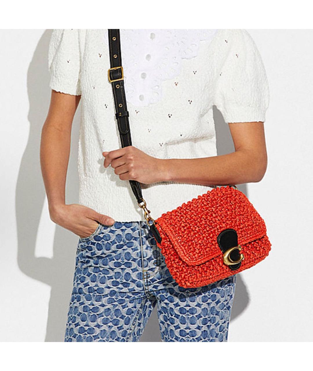 COACH Оранжевая пелетеная сумка через плечо, фото 4