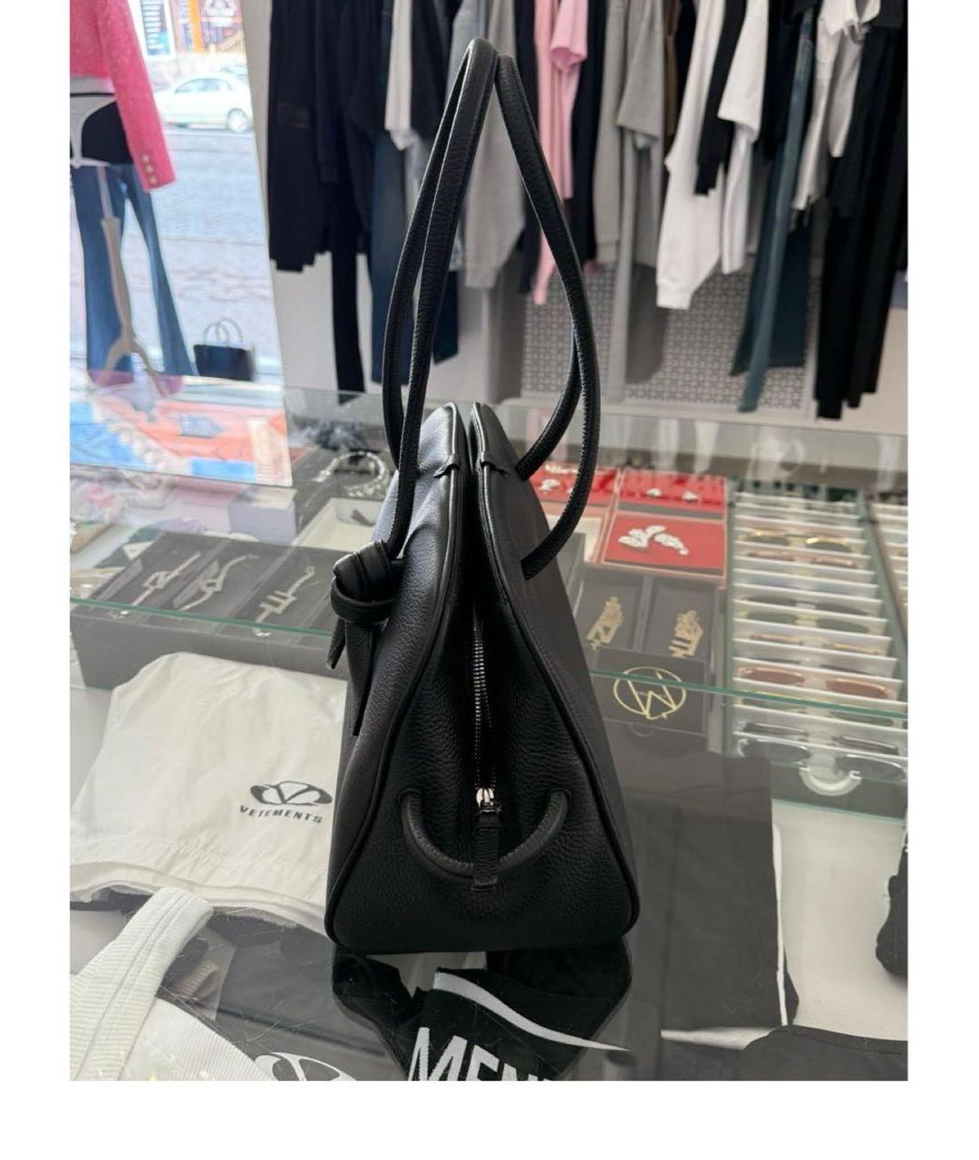 JACQUEMUS Черная кожаная сумка тоут, фото 2