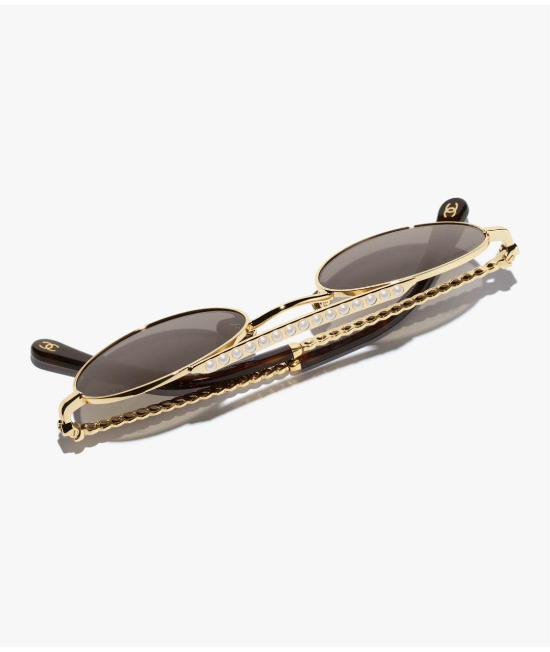 CHANEL Золотые металлические солнцезащитные очки, фото 2