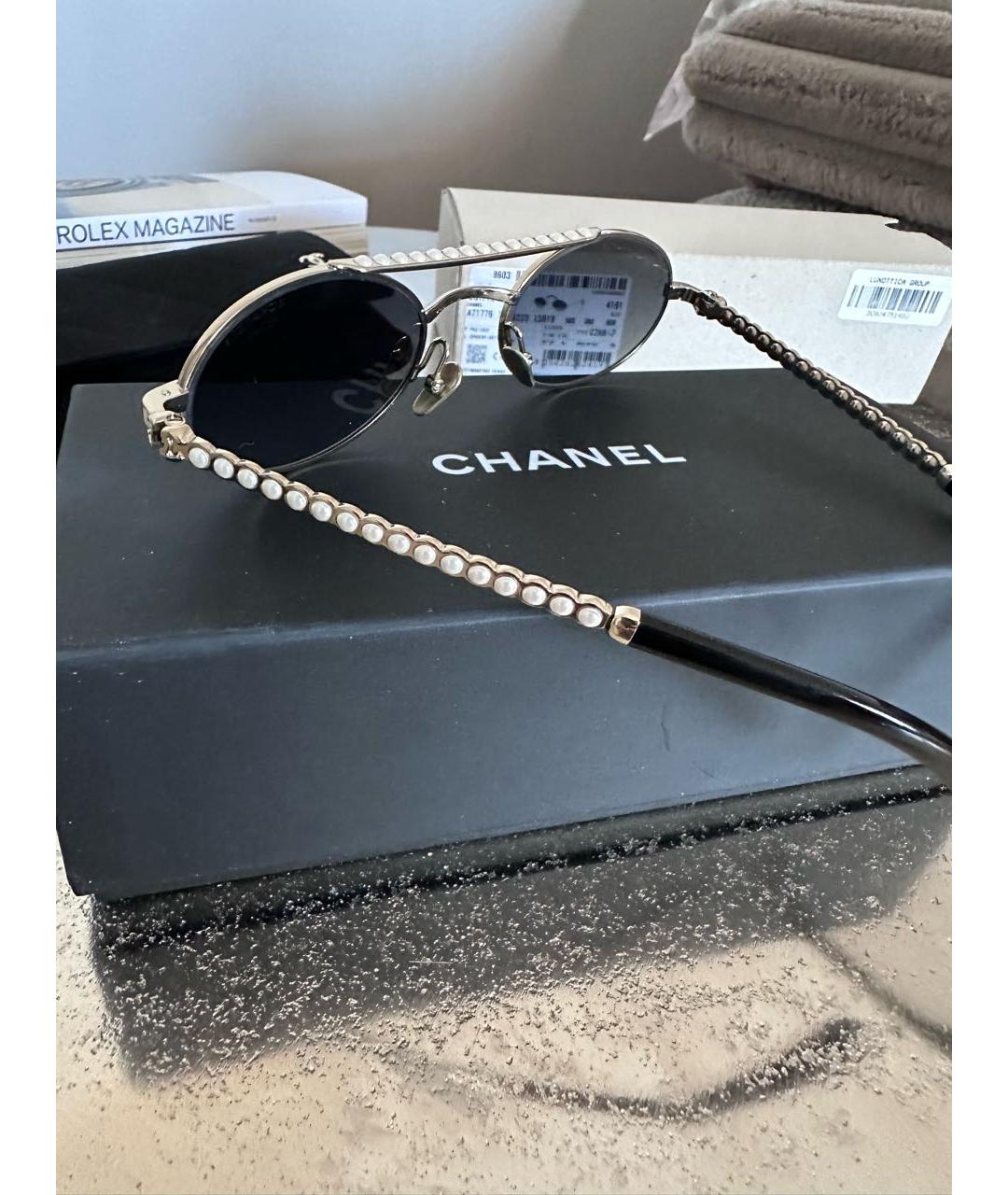 CHANEL Золотые металлические солнцезащитные очки, фото 7