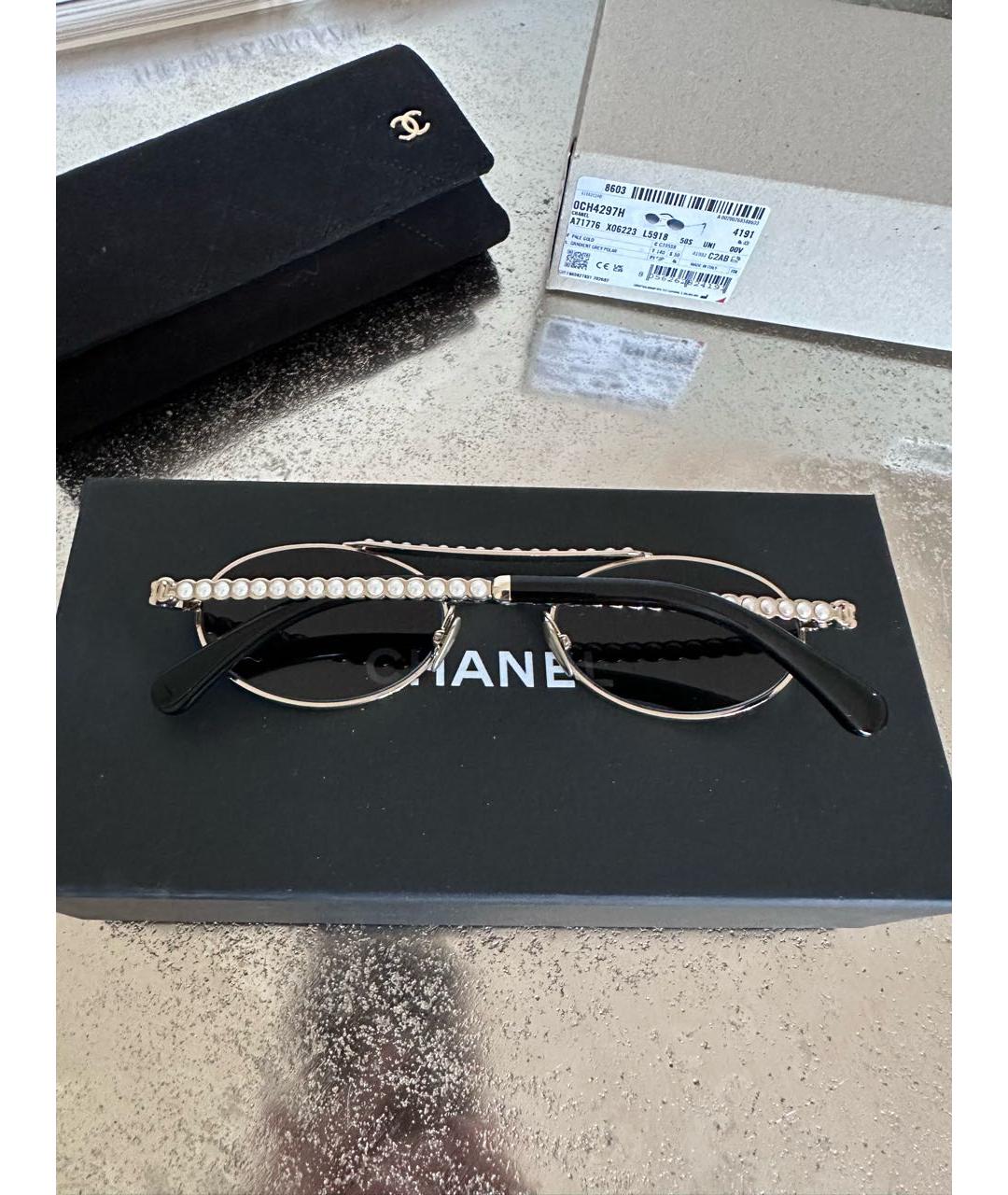 CHANEL Золотые металлические солнцезащитные очки, фото 5