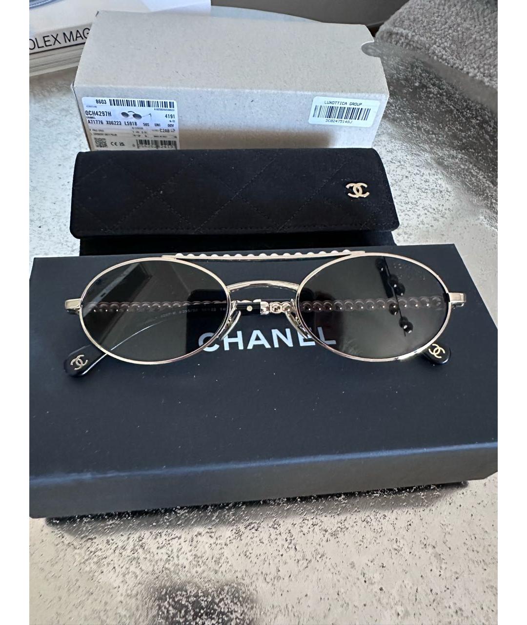 CHANEL Золотые металлические солнцезащитные очки, фото 6