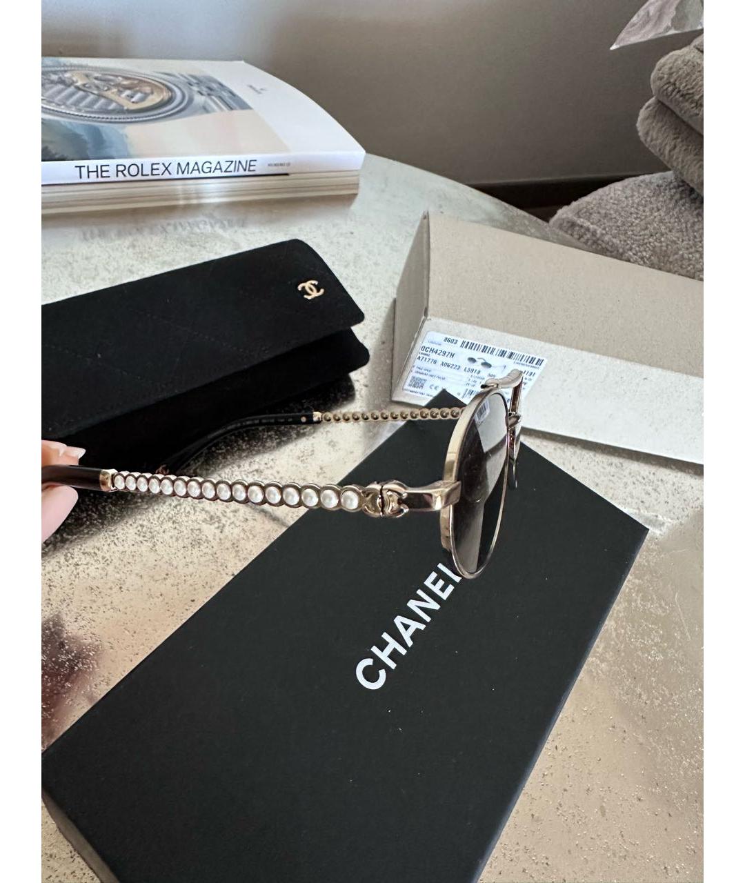 CHANEL Золотые металлические солнцезащитные очки, фото 3