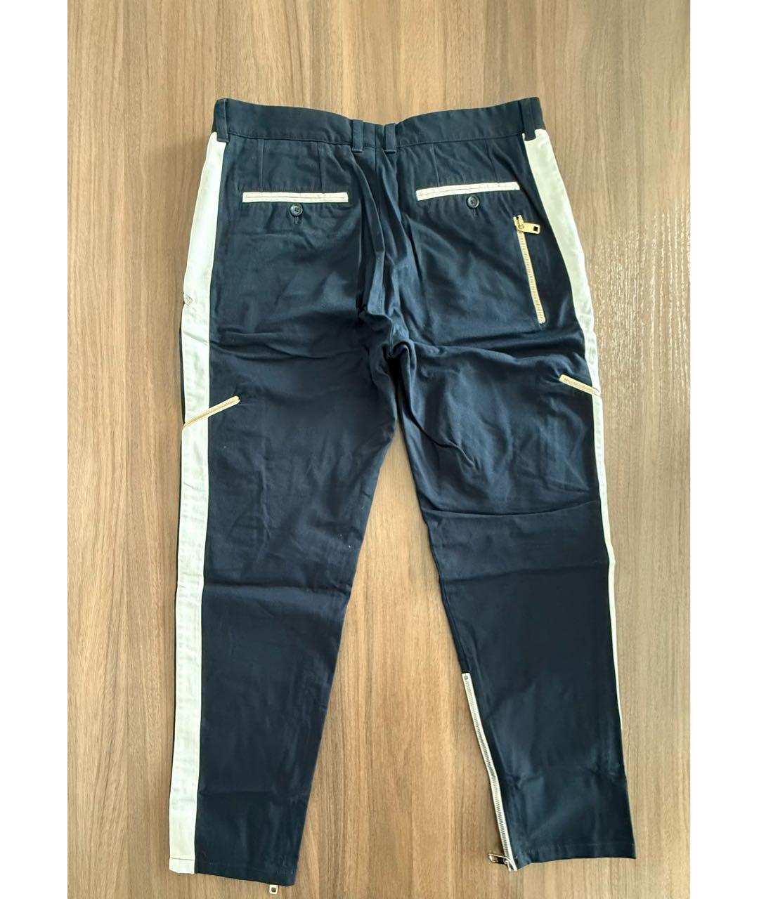 DOLCE&GABBANA Темно-синие хлопко-эластановые повседневные брюки, фото 2