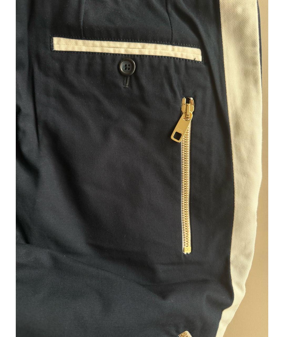 DOLCE&GABBANA Темно-синие хлопко-эластановые повседневные брюки, фото 3