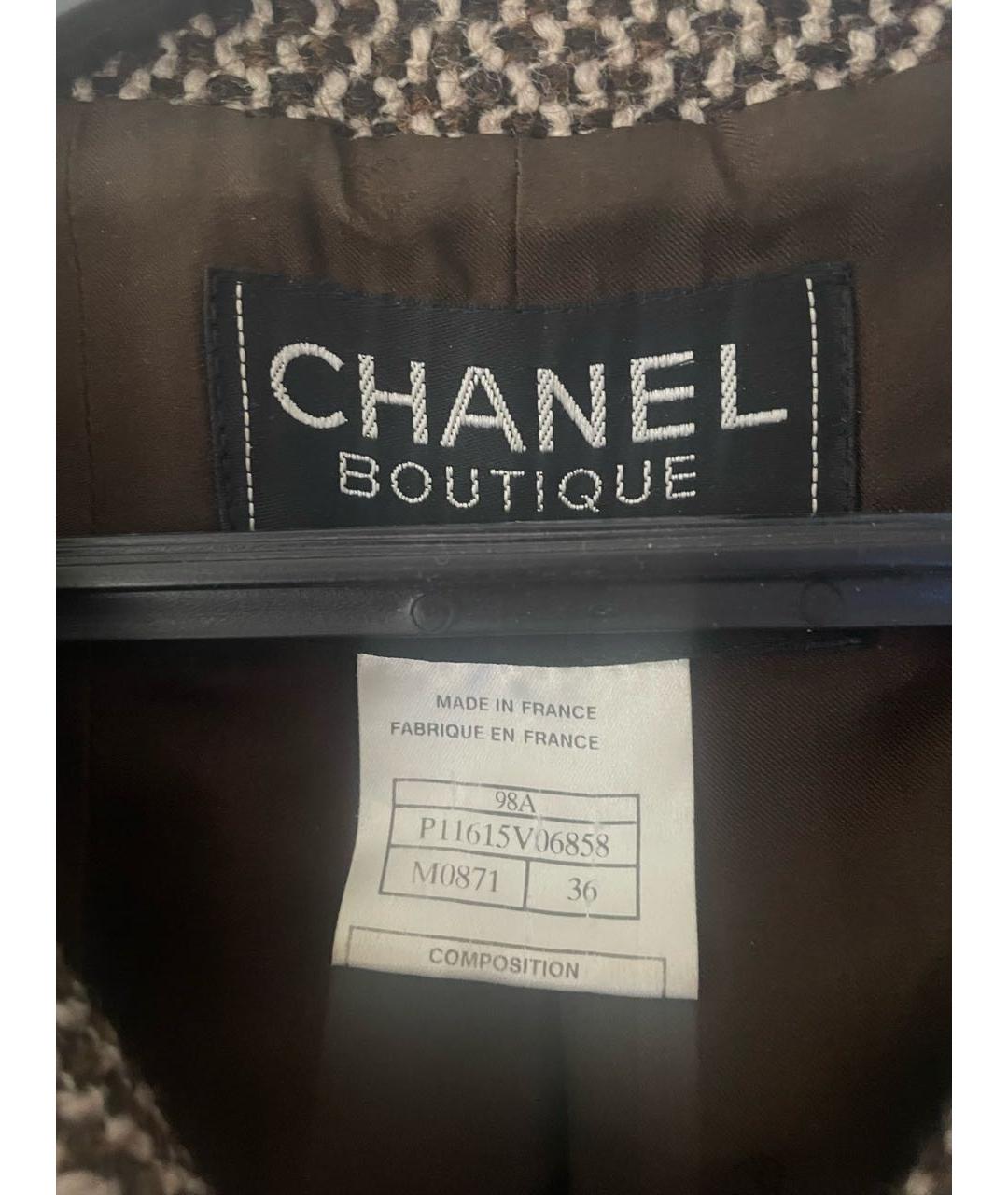CHANEL Коричневый шерстяной жакет/пиджак, фото 3
