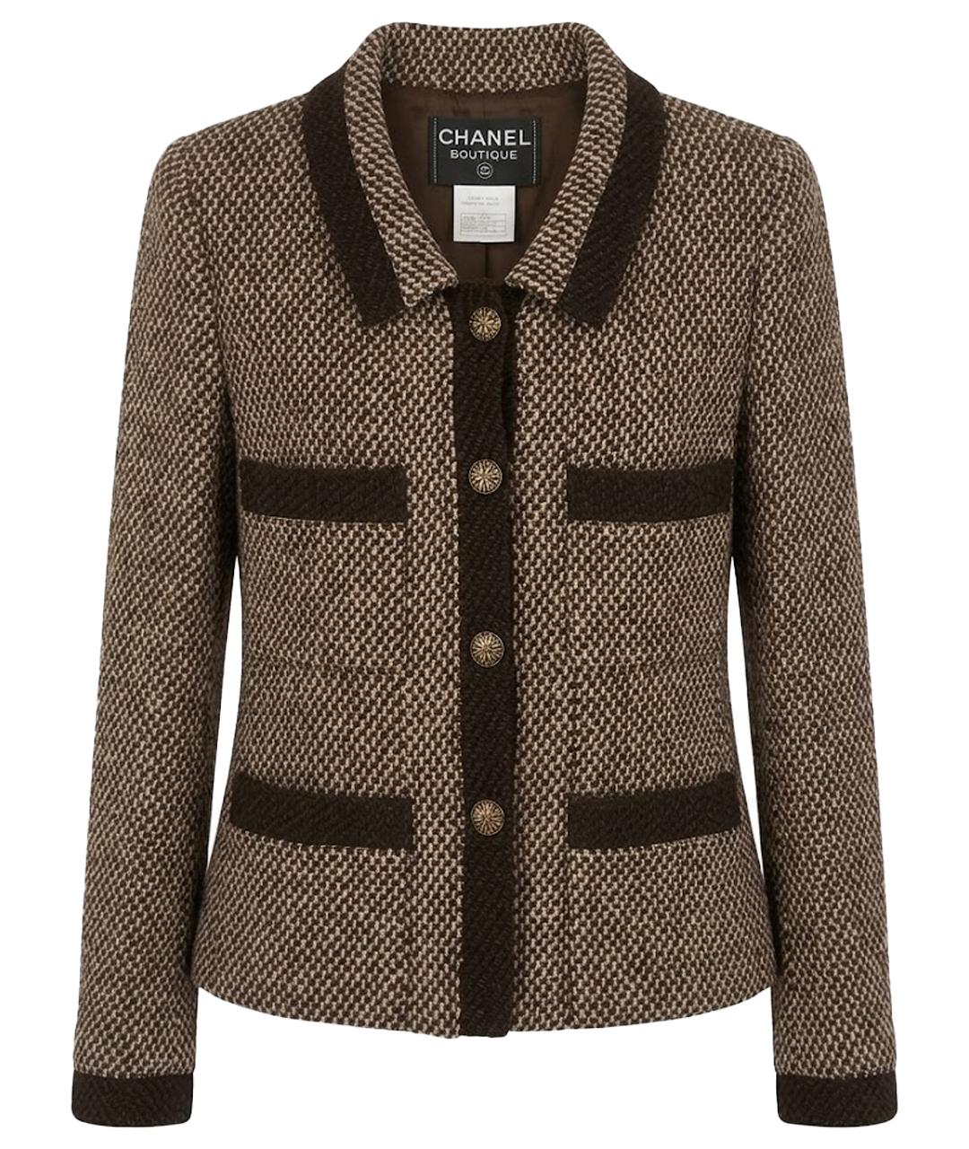 CHANEL Коричневый шерстяной жакет/пиджак, фото 1