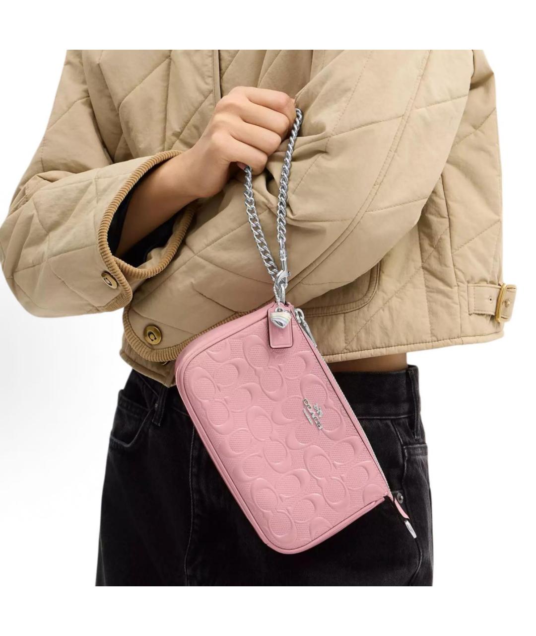 COACH Розовая сумка с короткими ручками, фото 5