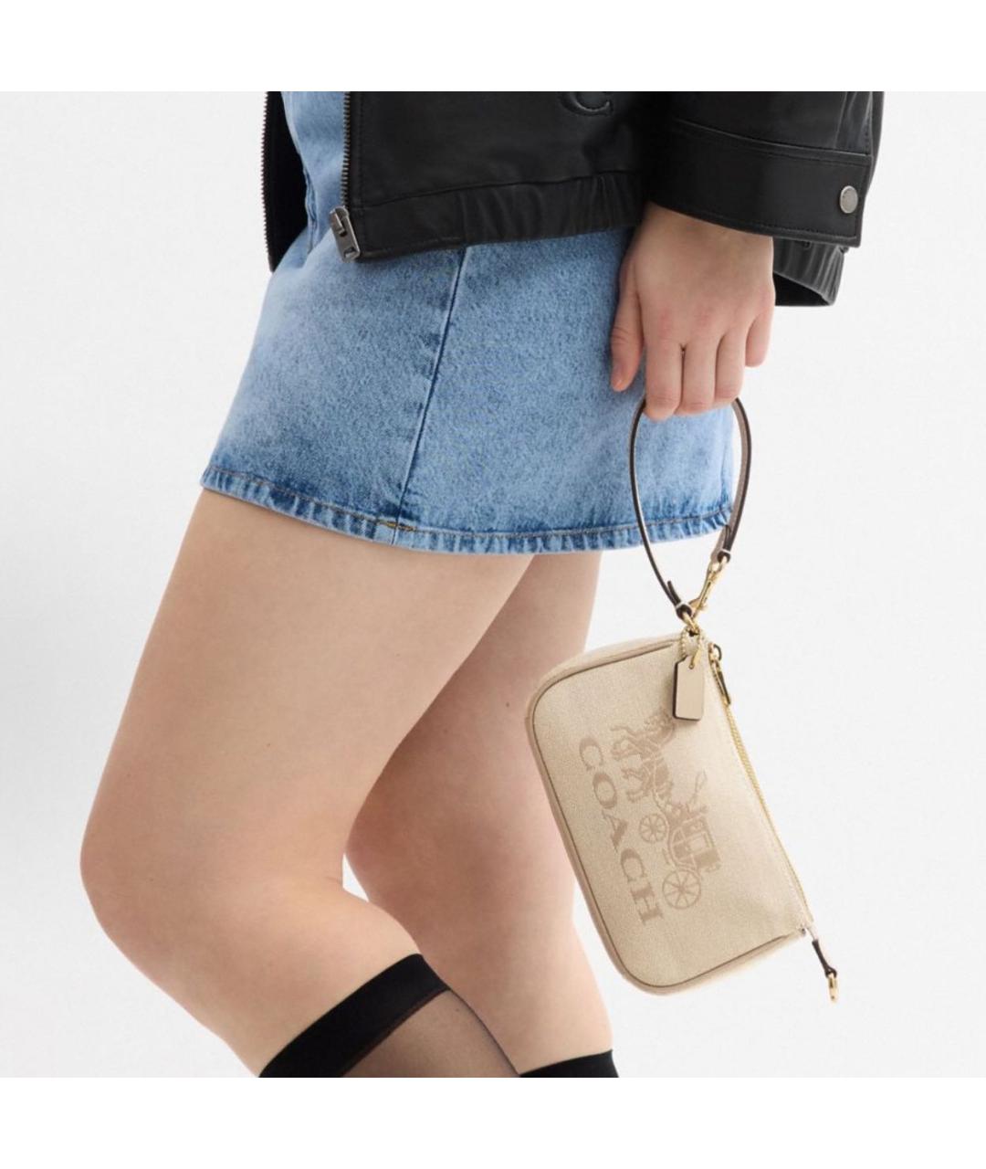 COACH Бежевая сумка с короткими ручками, фото 4