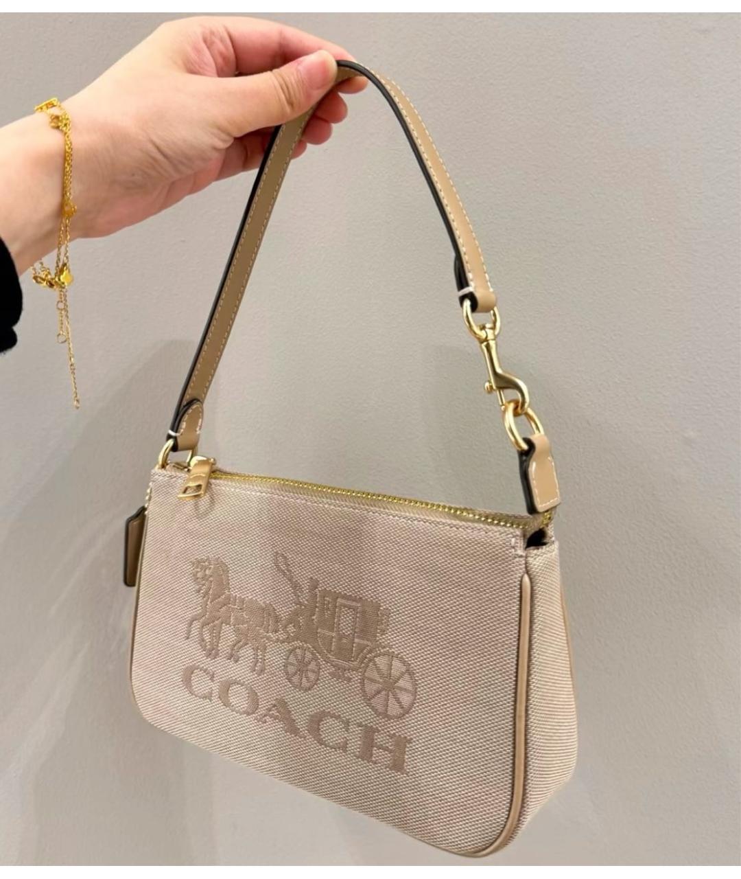 COACH Бежевая сумка с короткими ручками, фото 6