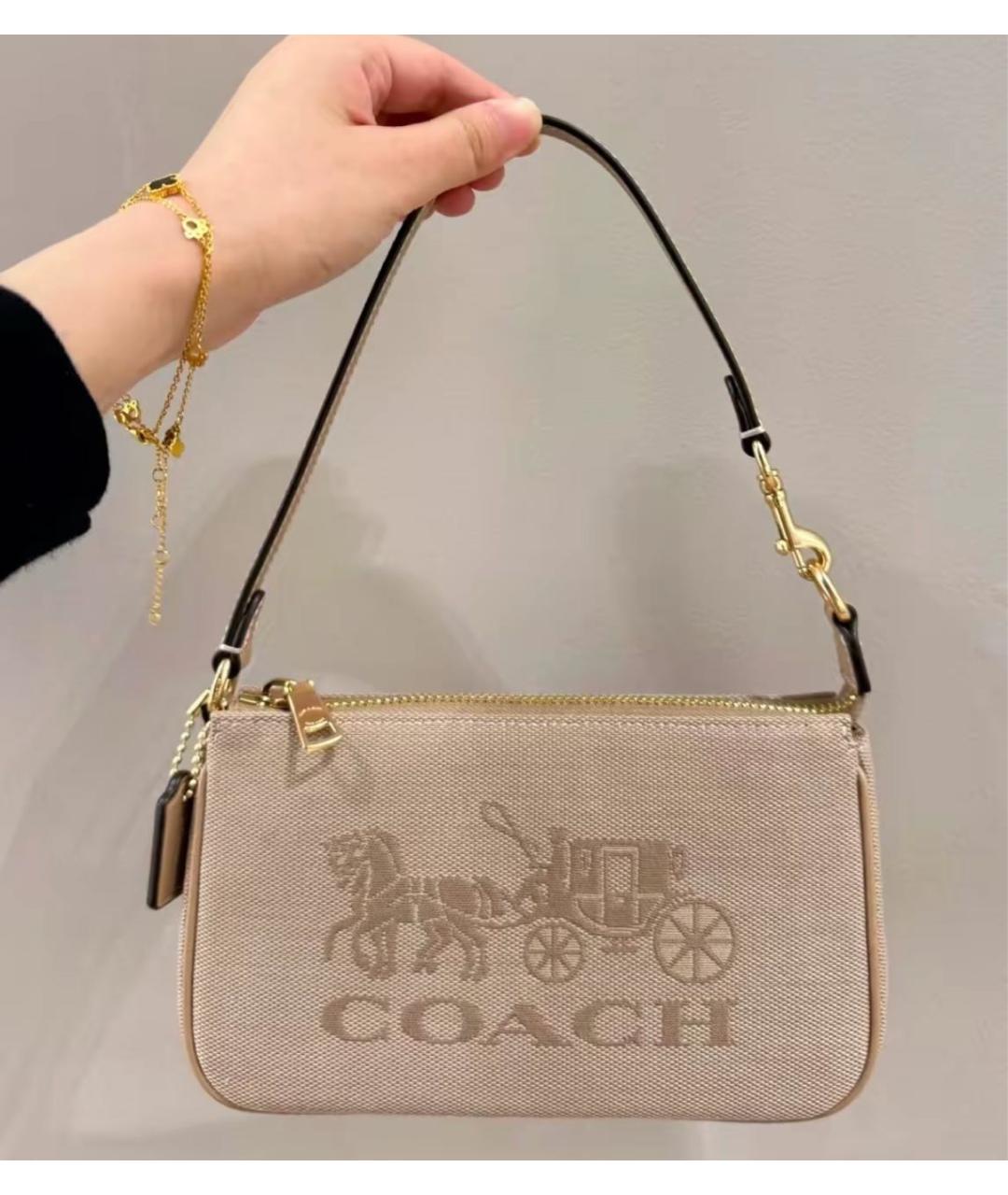 COACH Бежевая сумка с короткими ручками, фото 5