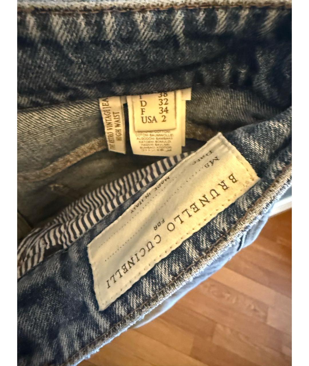 BRUNELLO CUCINELLI Голубые хлопковые прямые джинсы, фото 3