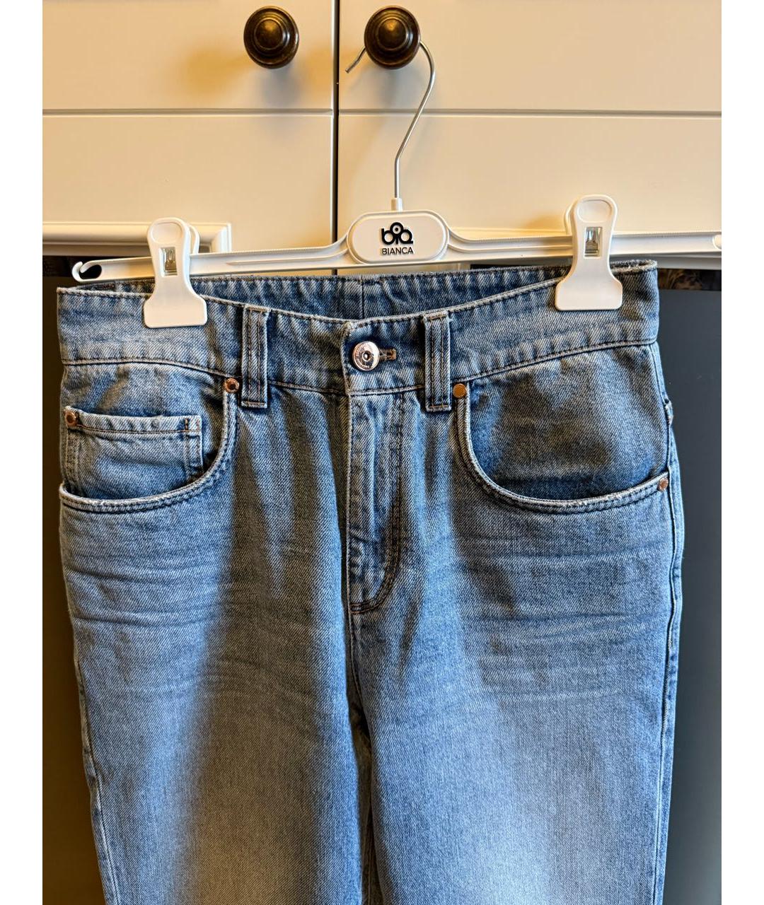 BRUNELLO CUCINELLI Голубые хлопковые прямые джинсы, фото 6