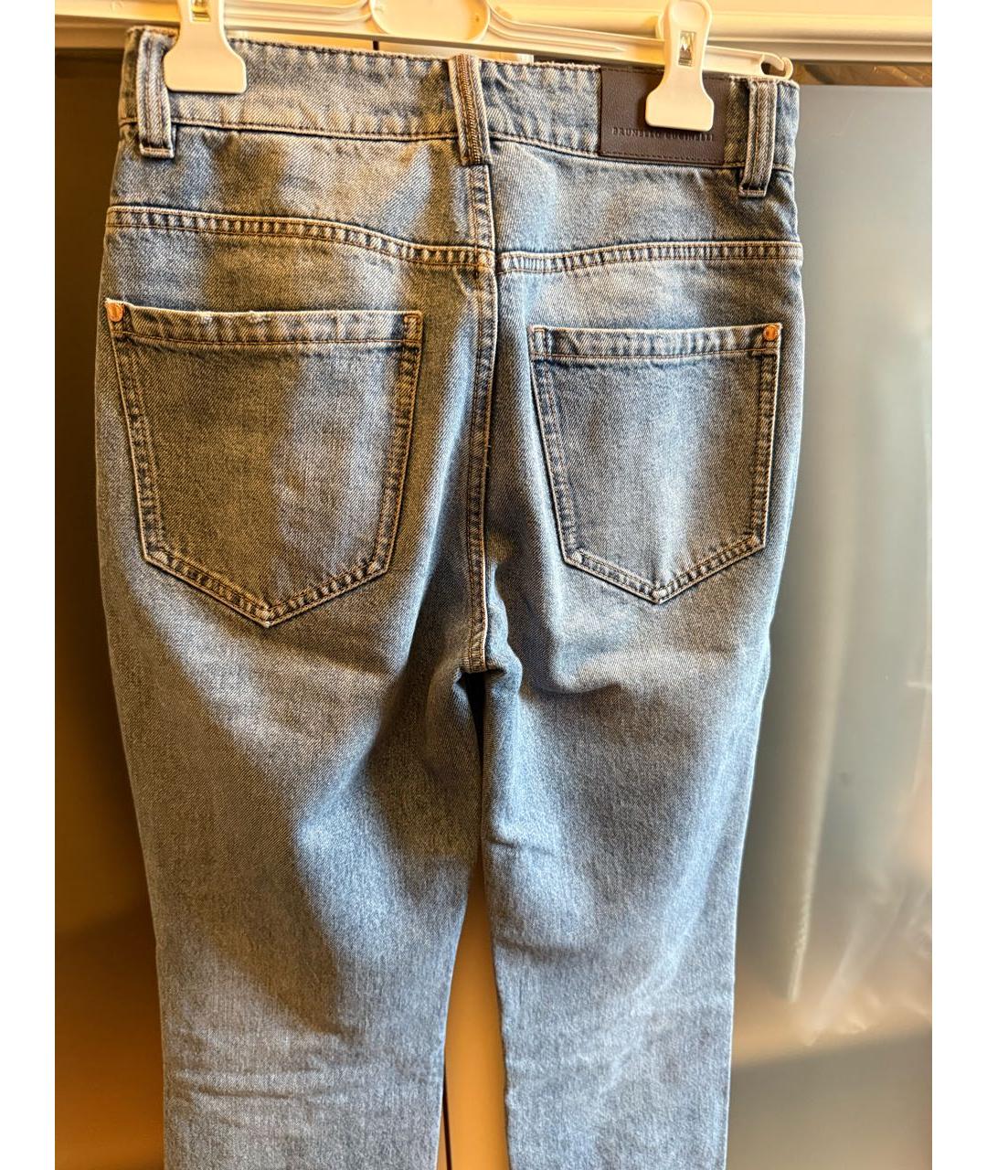BRUNELLO CUCINELLI Голубые хлопковые прямые джинсы, фото 2