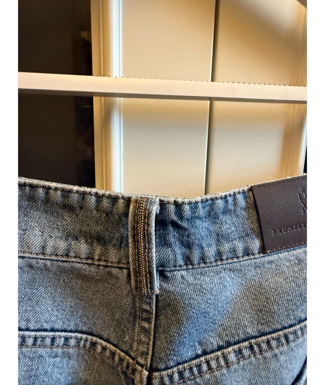 BRUNELLO CUCINELLI Голубые хлопковые прямые джинсы, фото 4