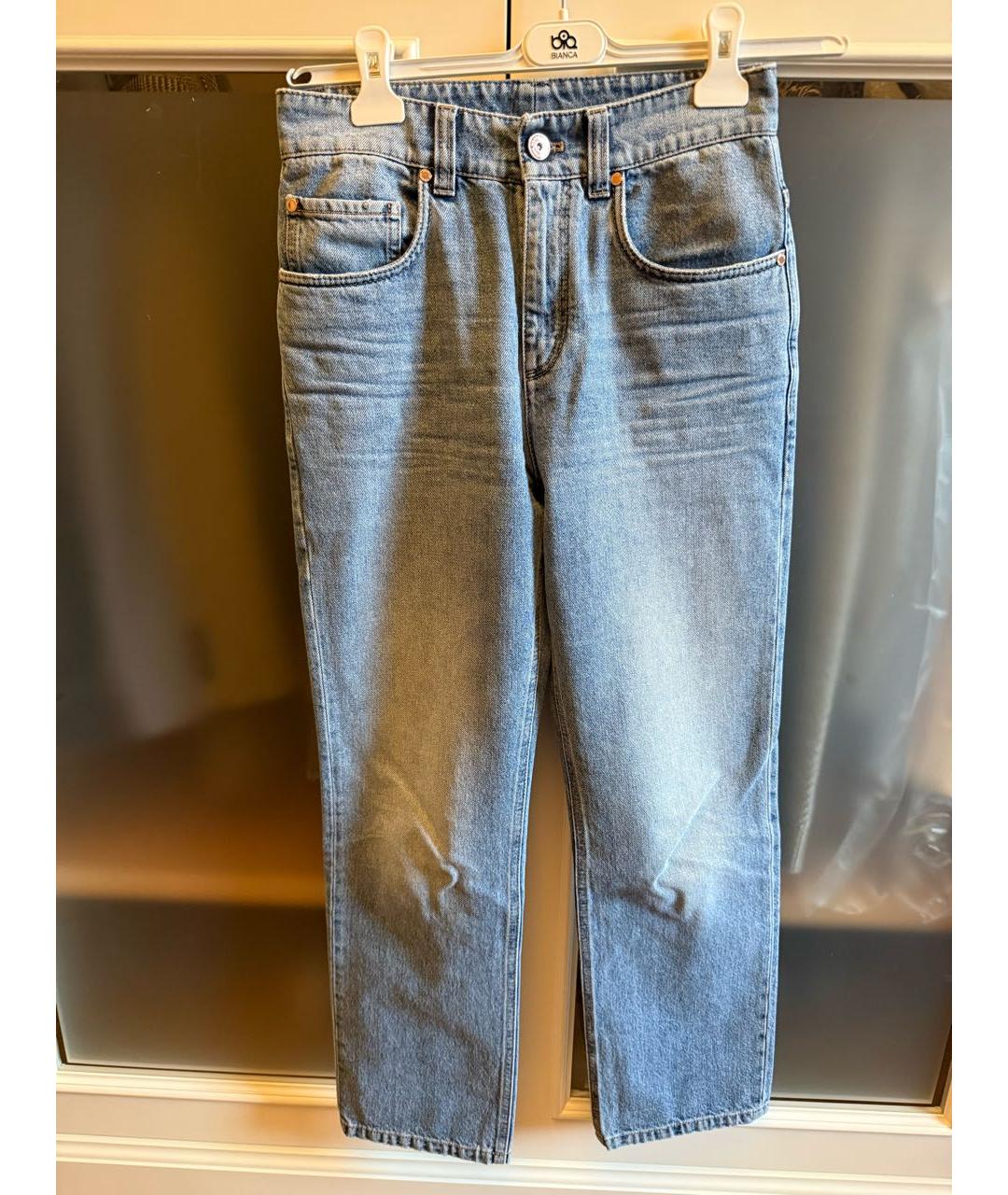 BRUNELLO CUCINELLI Голубые хлопковые прямые джинсы, фото 7