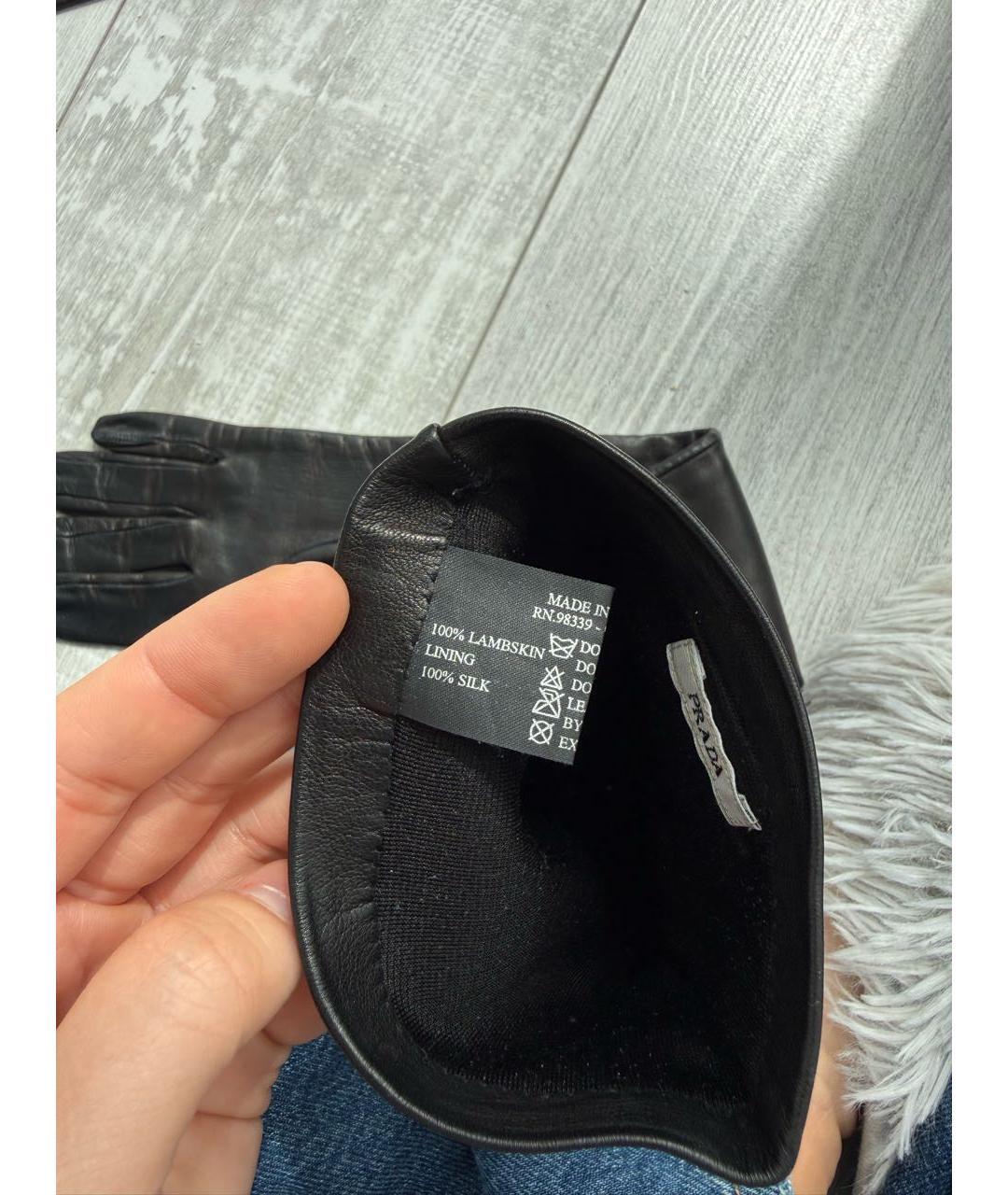 PRADA Черные кожаные перчатки, фото 8