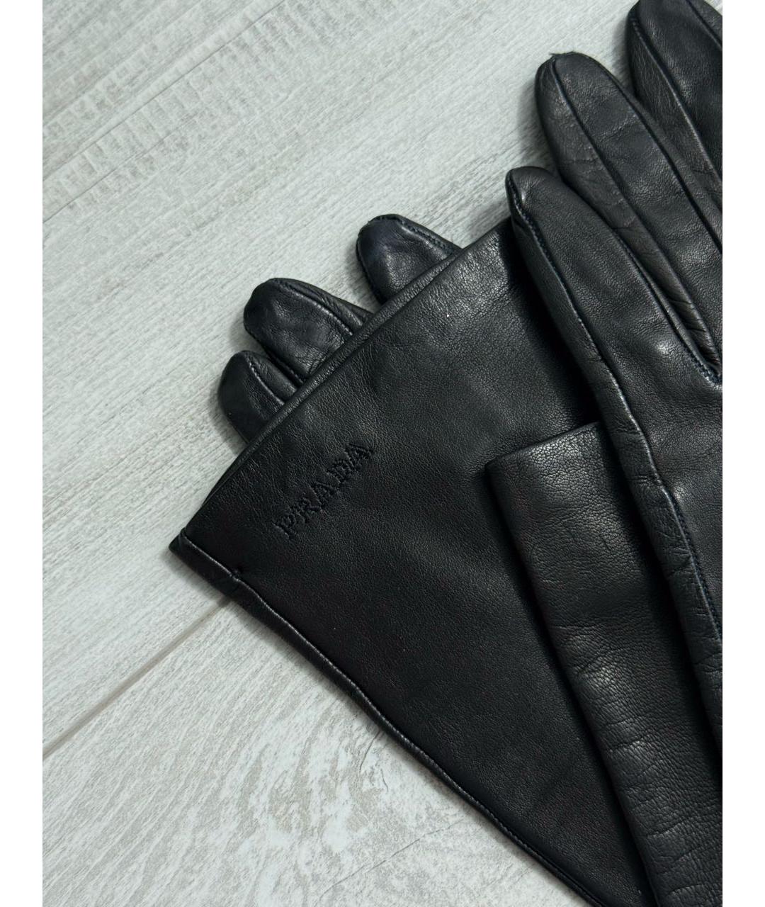 PRADA Черные кожаные перчатки, фото 3