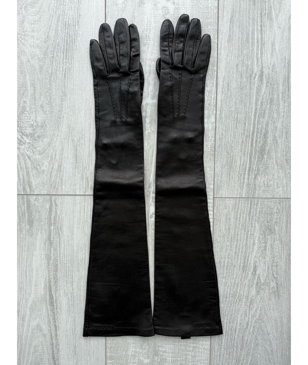 PRADA Черные кожаные перчатки, фото 9