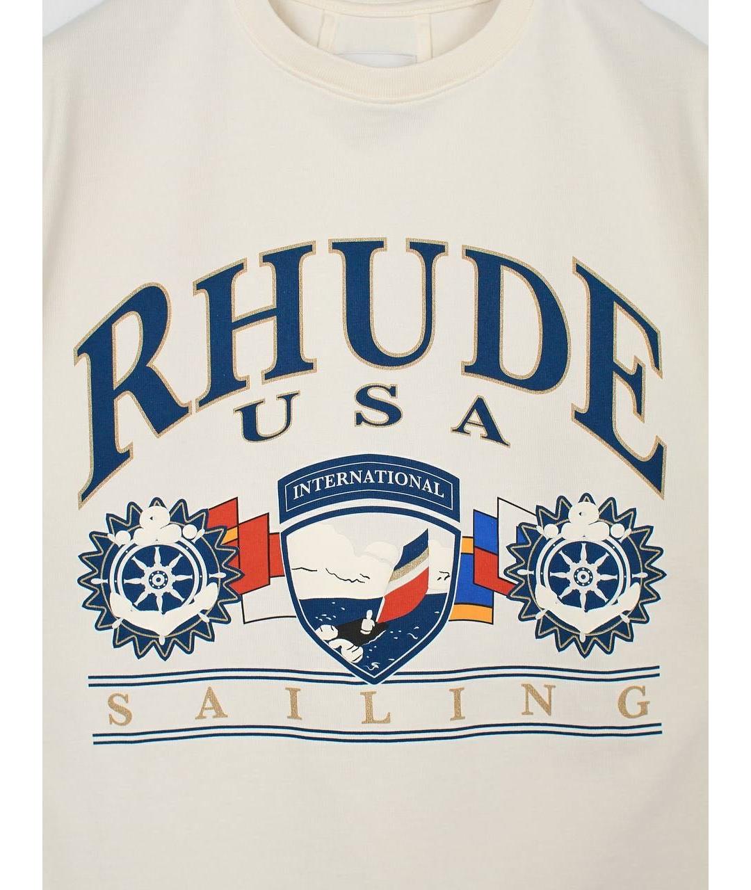 RHUDE Белая хлопковая футболка, фото 3