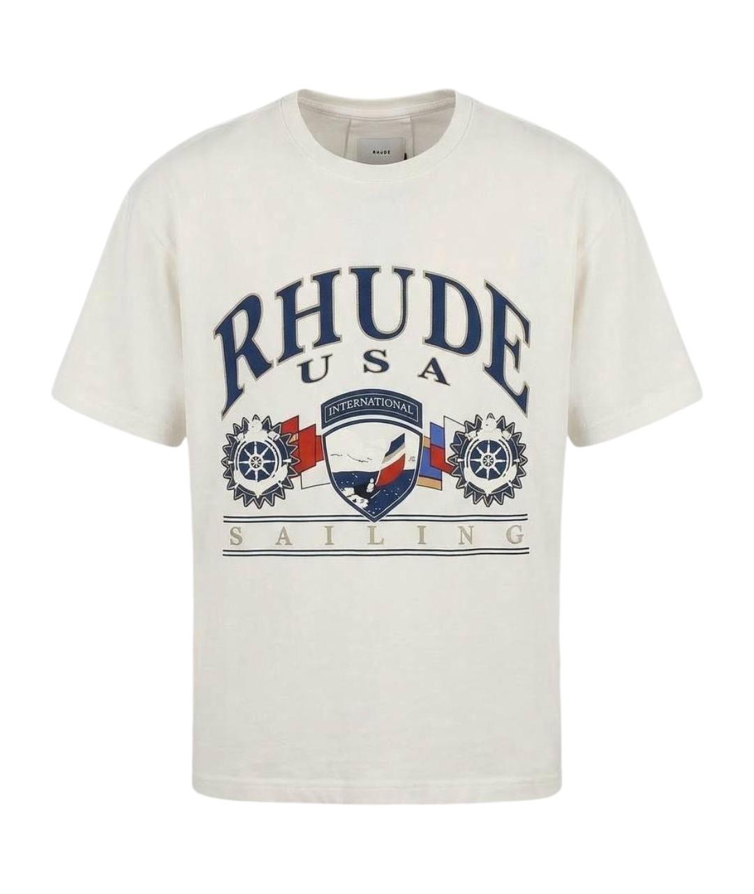 RHUDE Белая хлопковая футболка, фото 1