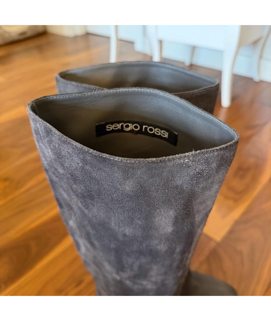SERGIO ROSSI Серые замшевые сапоги, фото 6