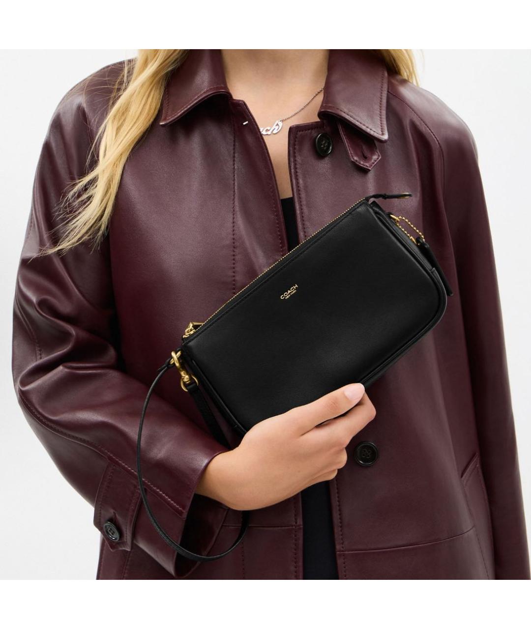 COACH Черная кожаная сумка через плечо, фото 6