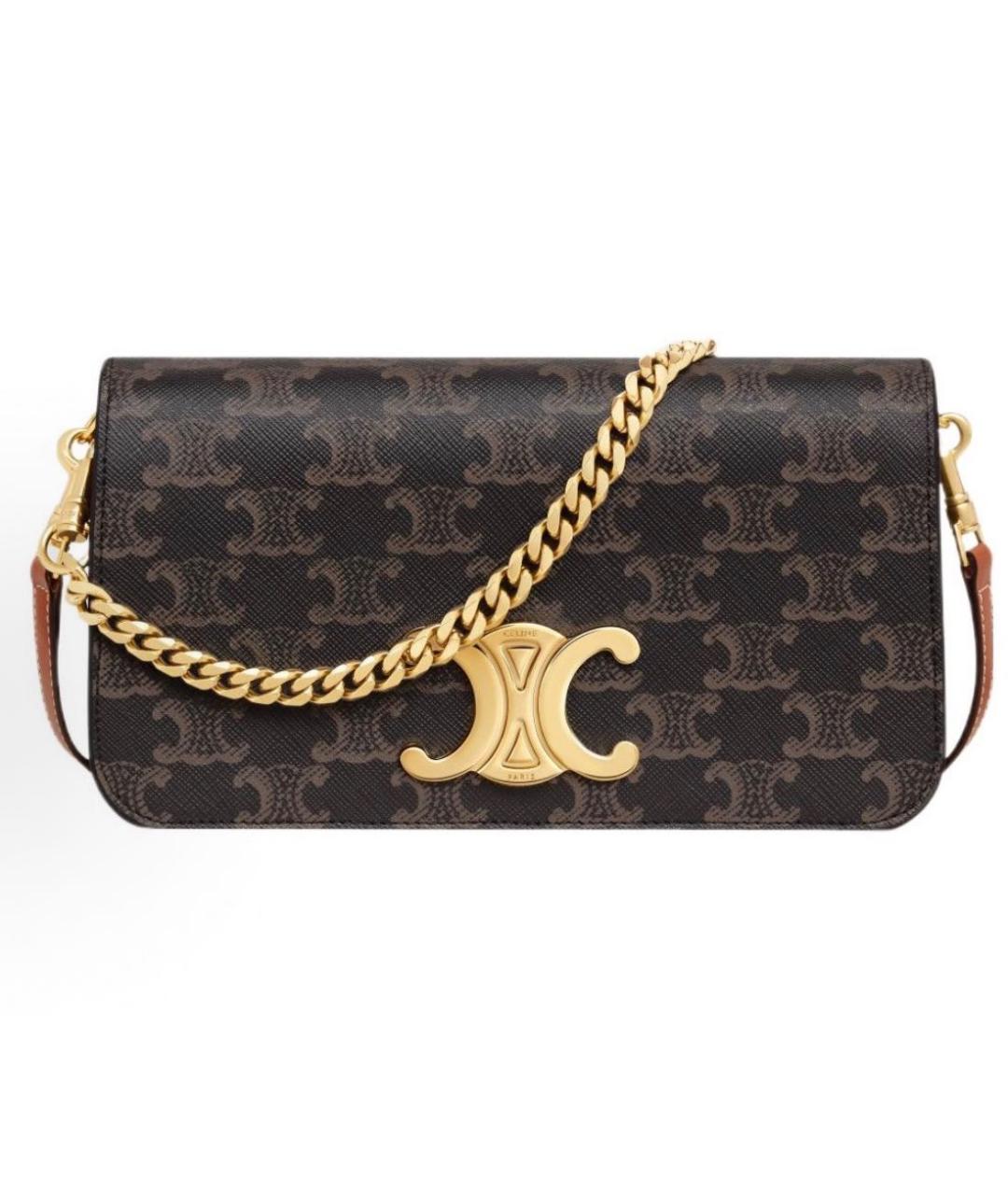 CELINE Коричневая кожаная сумка через плечо, фото 5