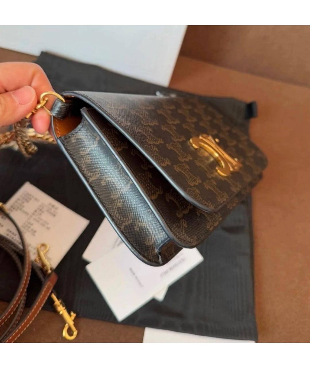 CELINE Коричневая кожаная сумка через плечо, фото 3