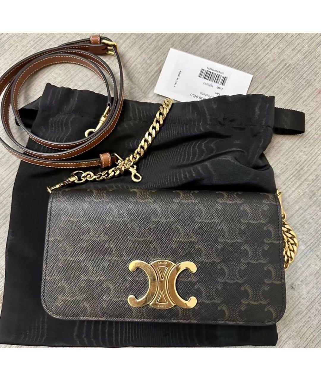 CELINE Коричневая кожаная сумка через плечо, фото 4