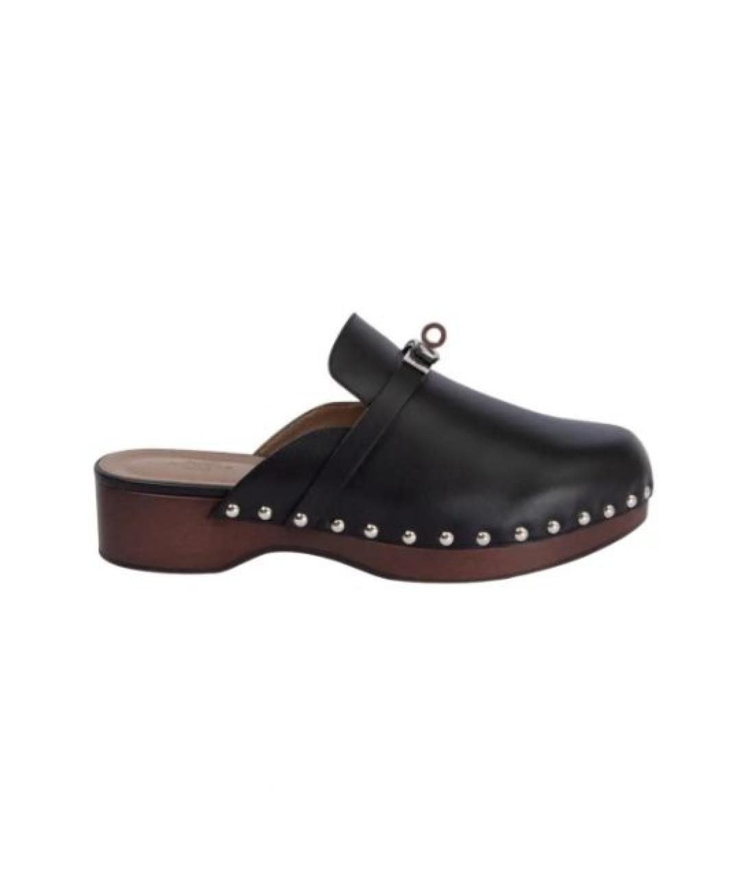 HERMES Черные кожаные сабо, фото 10