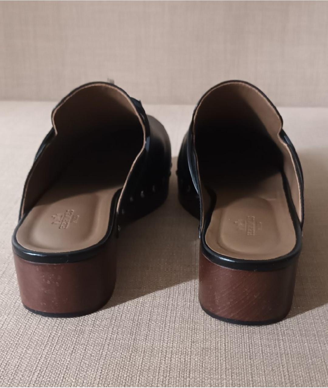 HERMES Черные кожаные сабо, фото 4