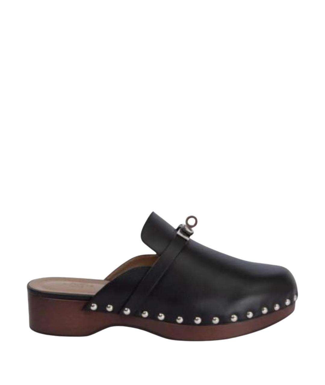 HERMES Черные кожаные сабо, фото 1