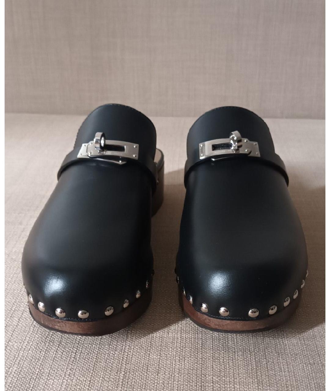 HERMES Черные кожаные сабо, фото 3