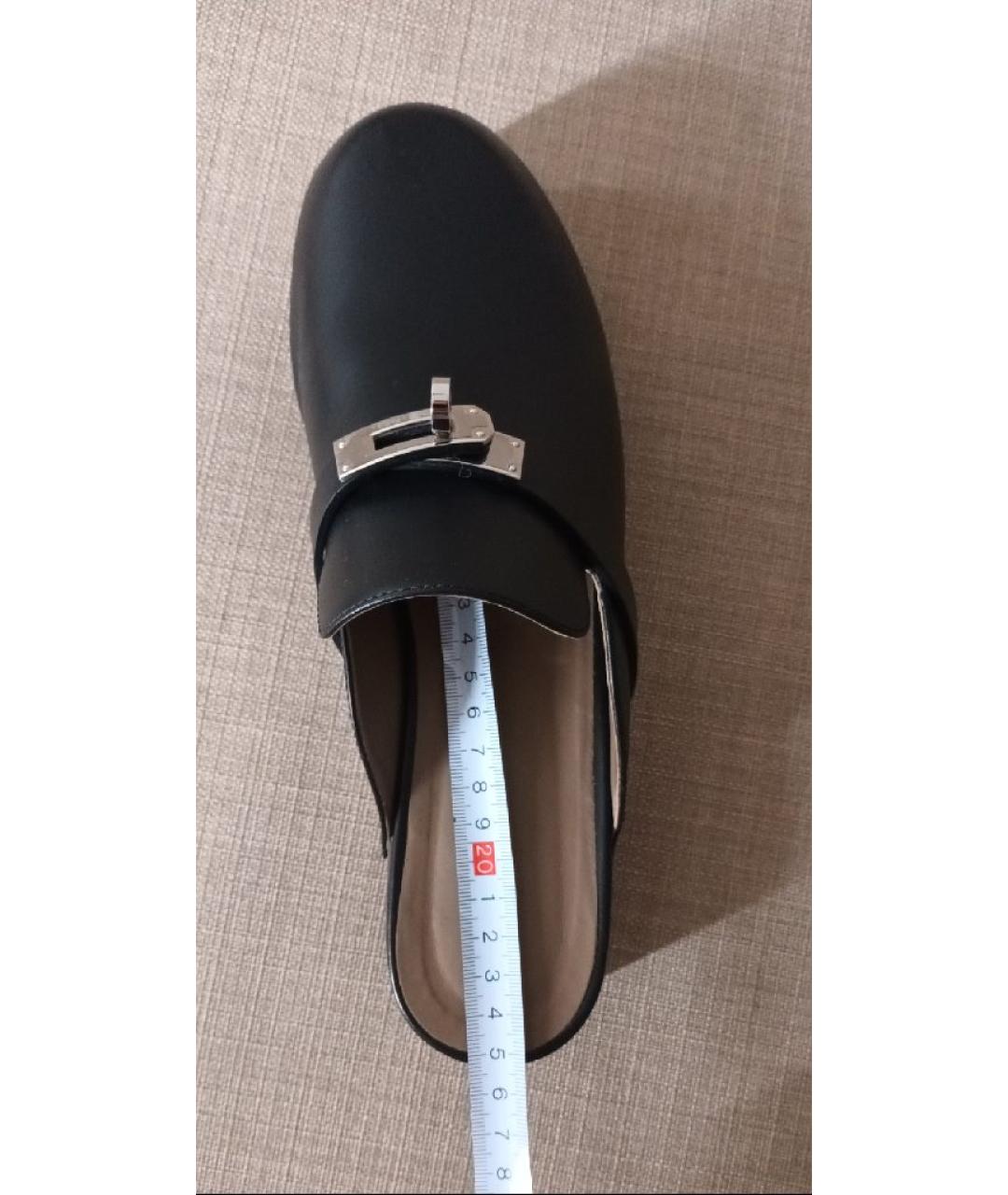 HERMES Черные кожаные сабо, фото 7