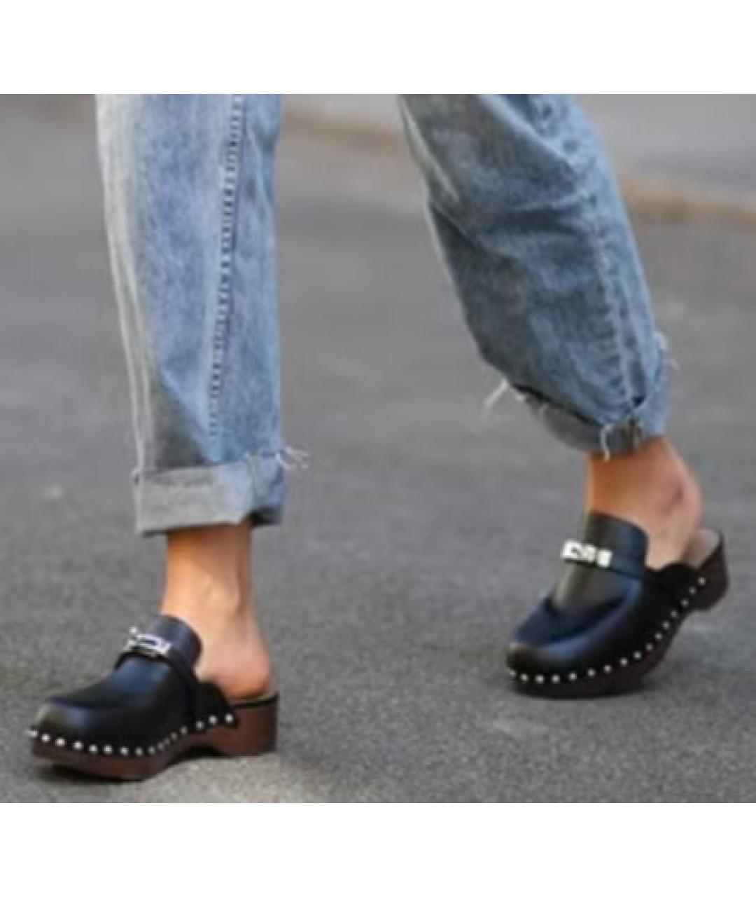 HERMES Черные кожаные сабо, фото 9