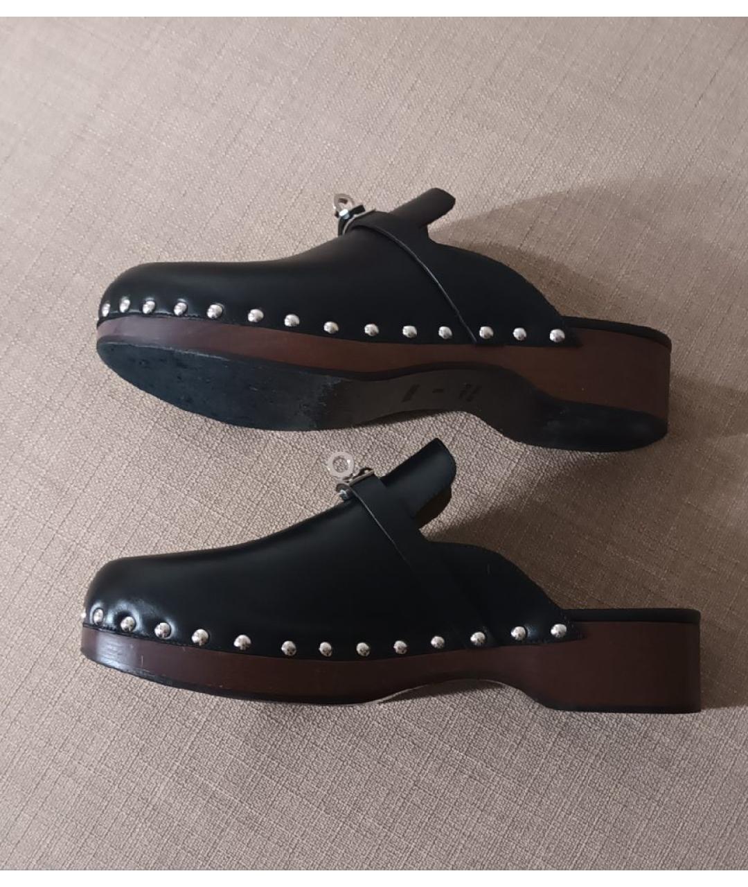 HERMES Черные кожаные сабо, фото 6