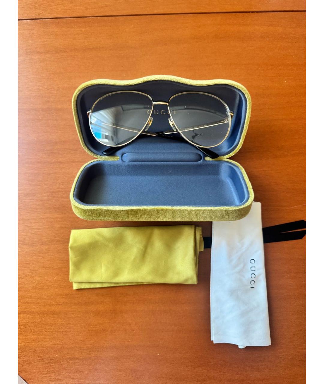 GUCCI Золотые металлические солнцезащитные очки, фото 7