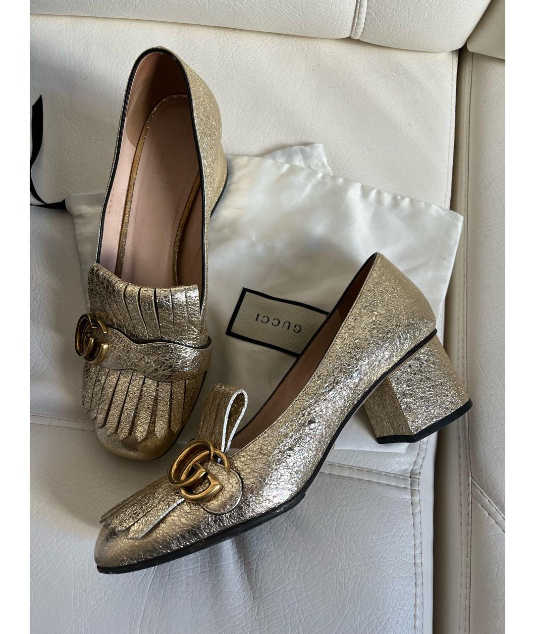 GUCCI Золотые кожаные туфли, фото 7