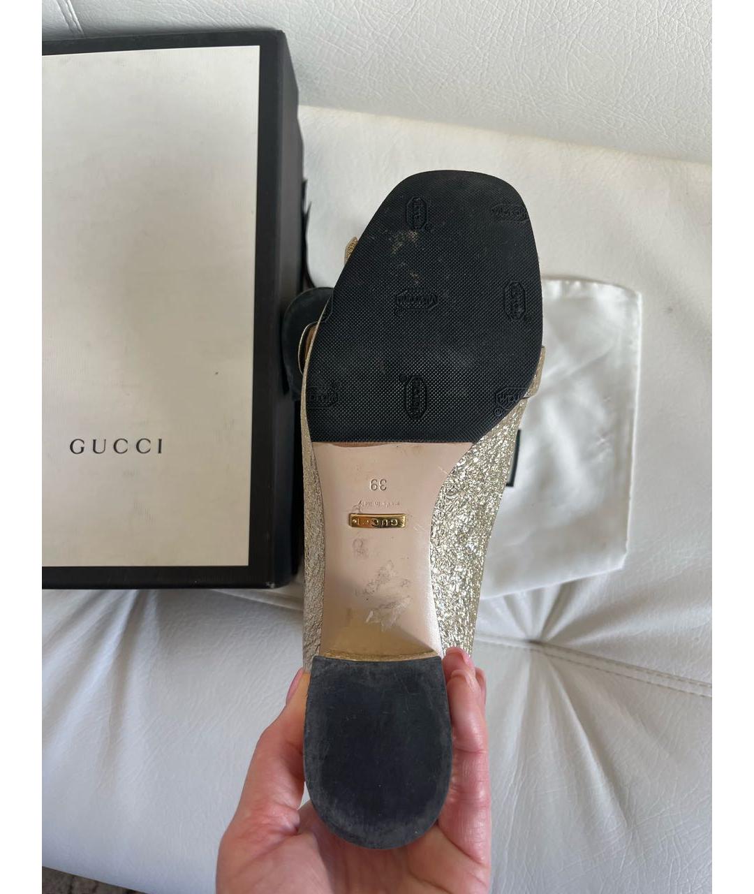 GUCCI Золотые кожаные туфли, фото 3