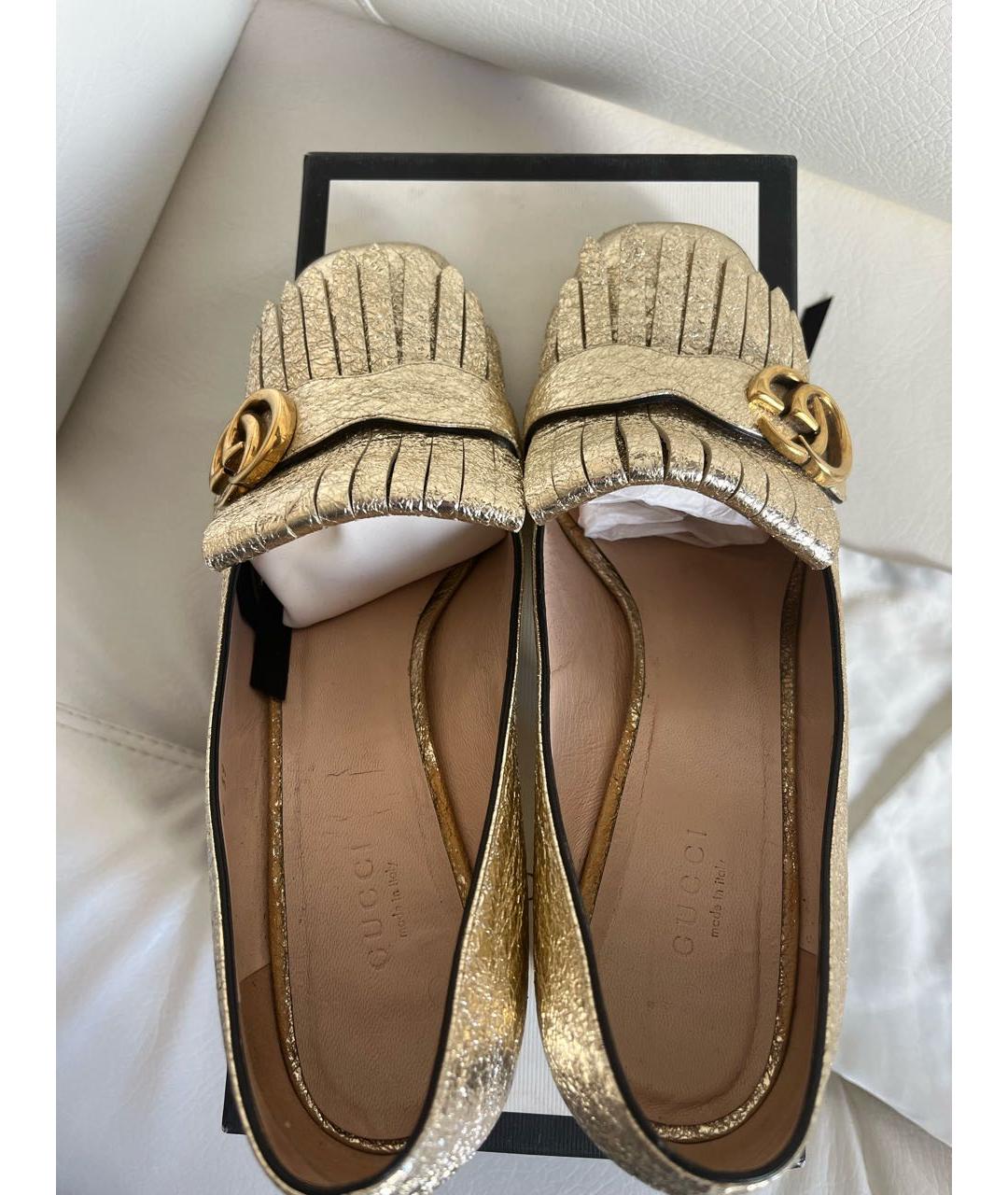 GUCCI Золотые кожаные туфли, фото 5