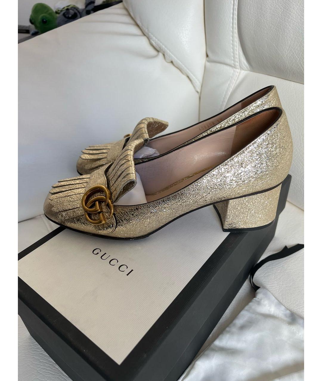 GUCCI Золотые кожаные туфли, фото 9