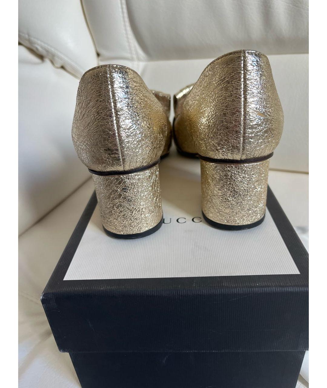 GUCCI Золотые кожаные туфли, фото 6
